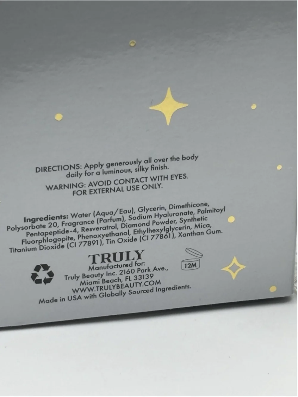 Truly Diamond Baby Firm And Illuminate Anti-Aging Treatment Body Serum 3.1 Fl Oz